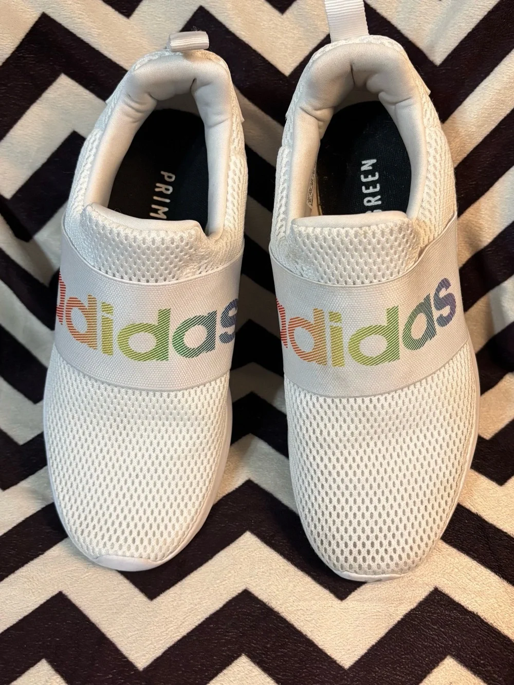 adidas Women's White Slip-On Sneakers with Rainbow Logo
